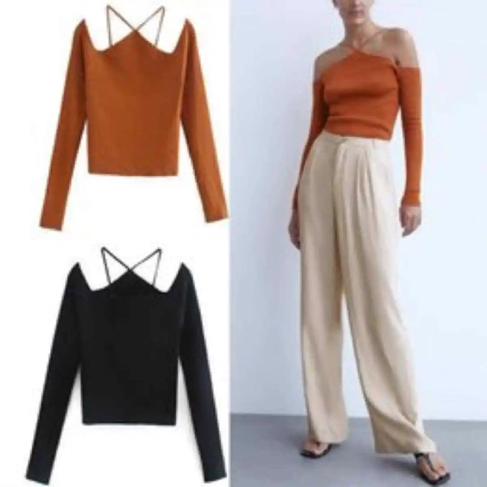 GREEN Zara cutout knit crop top